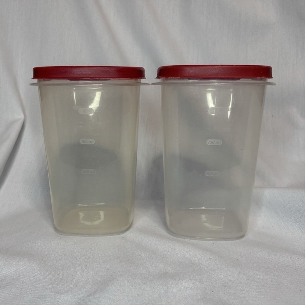 Rubbermaid Storage Container Set 1.2L Rectangular Clear/Red Snap Lid 2pcs